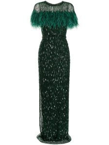 Sequined Feather Trim Gown JENNY PACKHAM