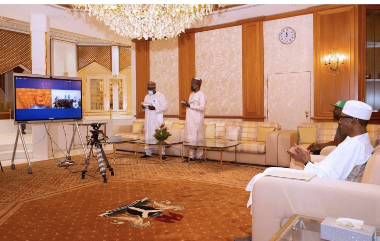 Buhari speaking to the Super Eagles